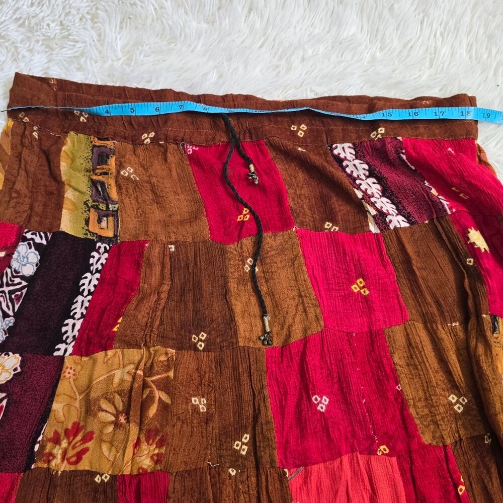 Boho Chic Patchwork Cottage Style Brown And Pink Maxi Skirt - Picture 9 of 12